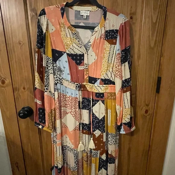 🌷Wonderly Patchwork Sleeve Dress sz PS - Picture 2 of 4